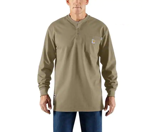 Carhartt FR Force Cotton Long Sleeve Henley - Khaki